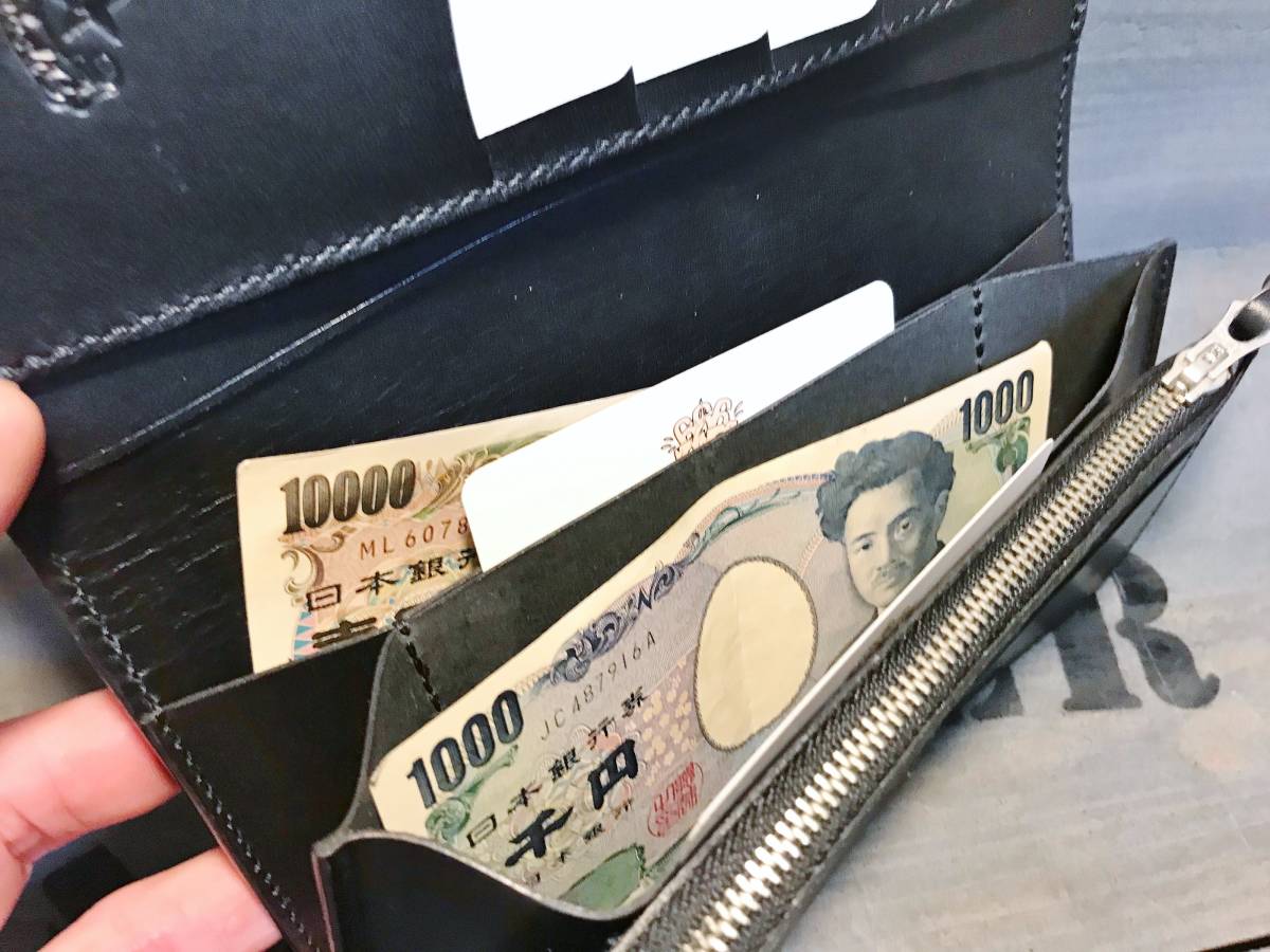 スタッズウォレット サドルレザー 革財布 手縫い レザーウォレット ロングウォレット レザークラフト 革小物 長財布 新品未使用品 即決_画像5
