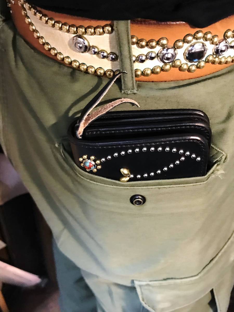 スタッズウォレット サドルレザー 革財布 手縫い レザーウォレット ロングウォレット レザークラフト 革小物 長財布 新品未使用品 即決_画像10