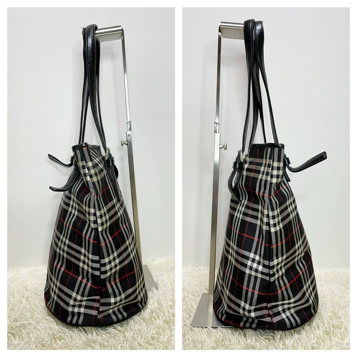 BURBERRY バーバリー トートバッグ 肩掛け チェック柄 キャンバス