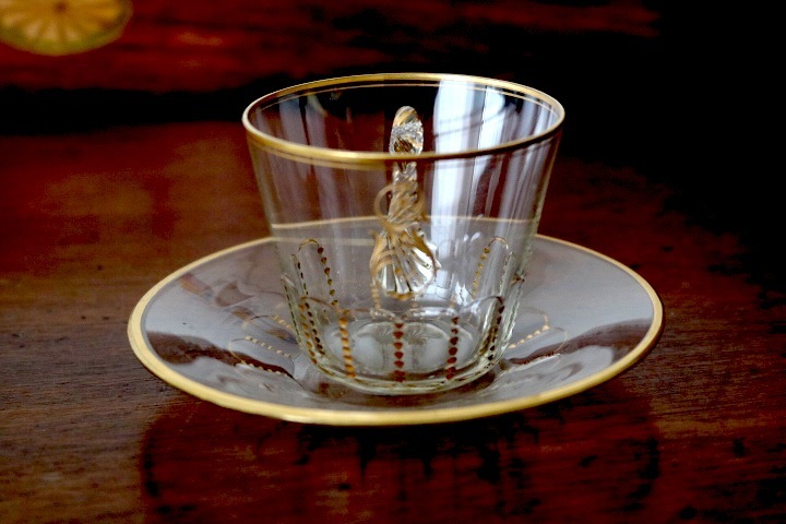 ■ ベネチアンガラスの金彩コーヒーカップ＆ソーサー/クリスタルガラス/アンティーク ■