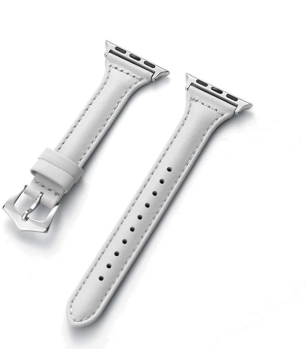 Apple Watch アップルウォッチ バンド　革ベルト　レザーベルトレディース　スリム型　38/40/41mm シリーズ2345678SE対応 ホワイト　白