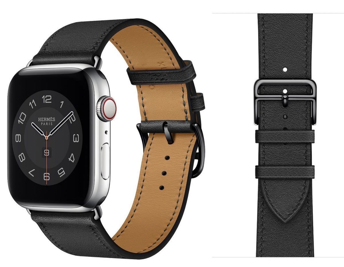 Apple Watch アップルウォッチ バンド 革ベルト レザーベルトレザーストラップ 42 44 45mm シリーズ234567SE対応 黒  ブラック