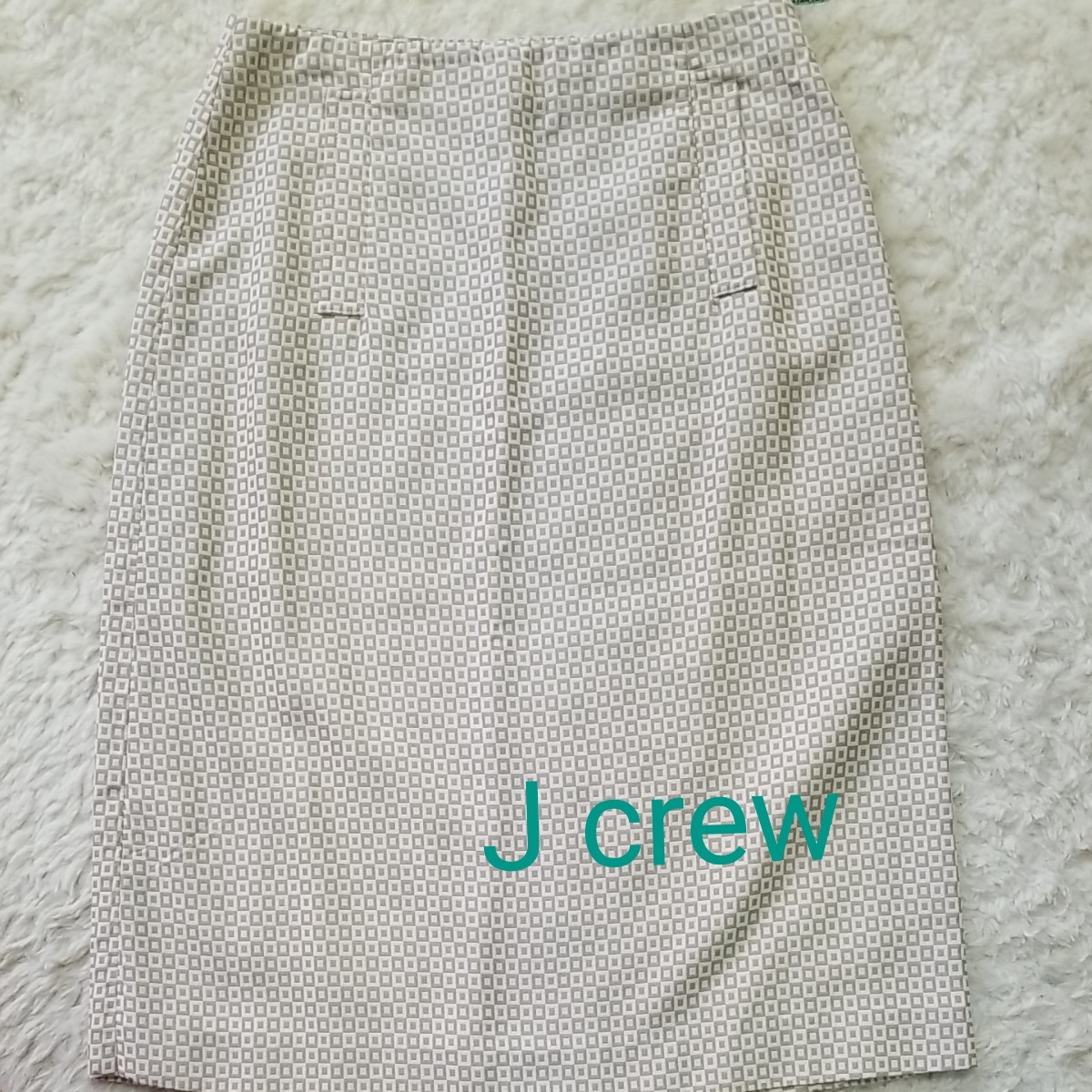 Jcrew夏 タイトスカート膝下丈一枚仕立て63cm染み汚れなし白×ベージュ