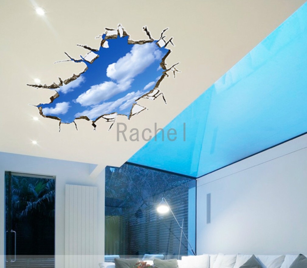 ウォールステッカーD120　青空　3D　壁飾り　だまし絵　模様替え　デコレーションシール　送料無料　剥せるシール　DIY 