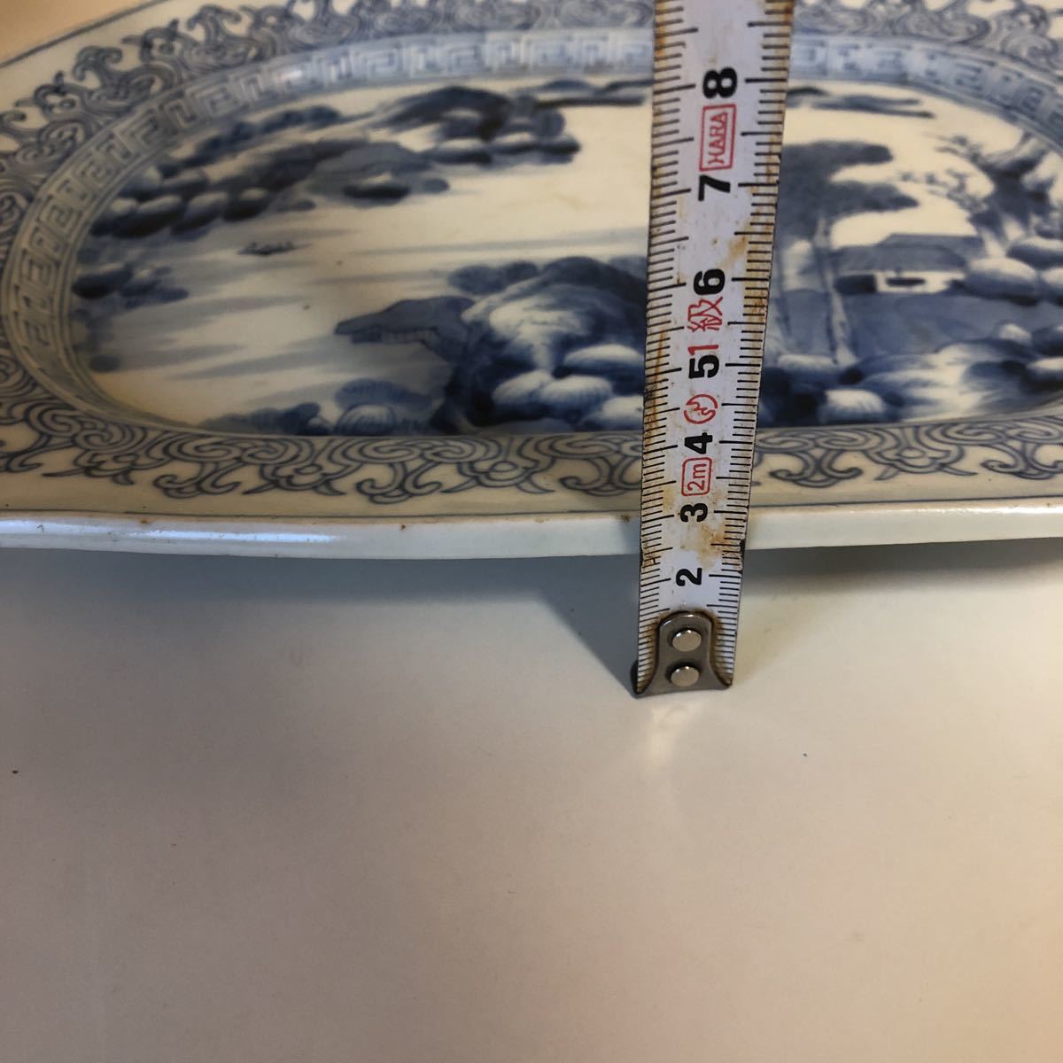 中国 清時代 八角皿 染付 山水図 長皿 時代物 唐物 骨董品 美品 茶道具
