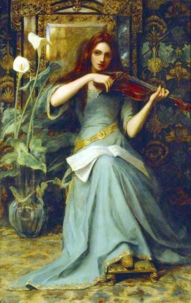 油絵 Henry Harewood Robinson_ バイオリンを奏でる少女 ma2132_画像1