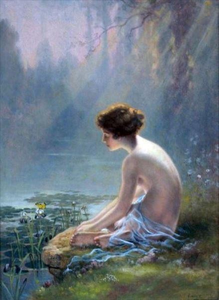 油絵 Louis Comfort Tiffany_湖に座る裸婦 ma2270