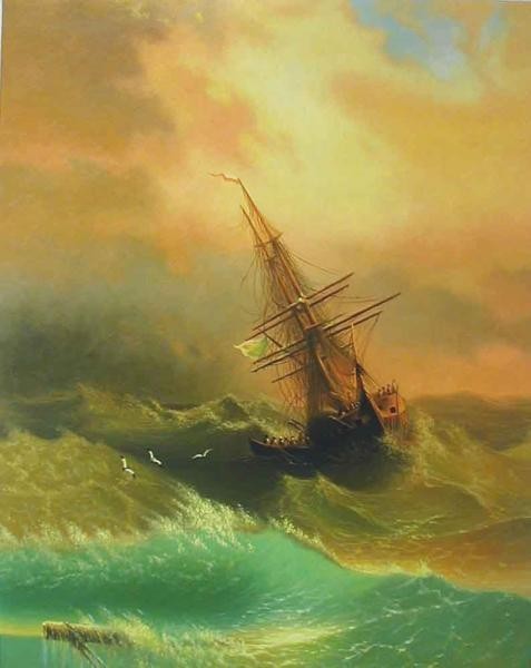 【2022福袋】 油絵 MA233 イワン・アイヴァゾフスキー名作_嵐の航海 自然、風景画