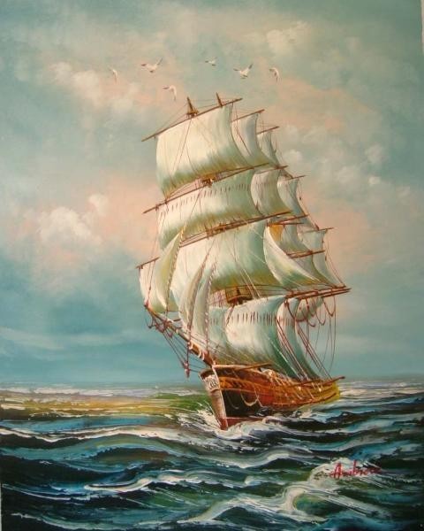 油絵 帆船 MA1269