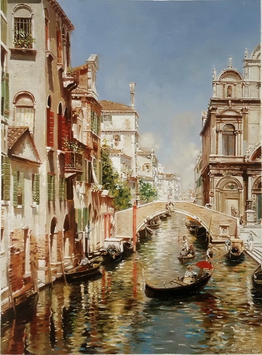 油絵 Emilio Sanchez Perrier_ ベネチアの水路 MA953-
