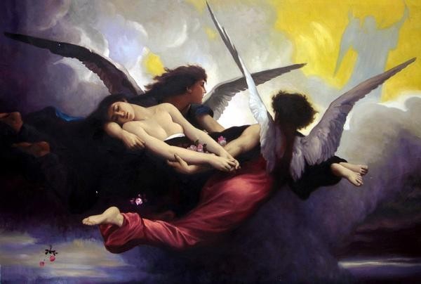油絵 ウィリアム・ブーグローの名作「魂を天国に運ぶ」 MA588