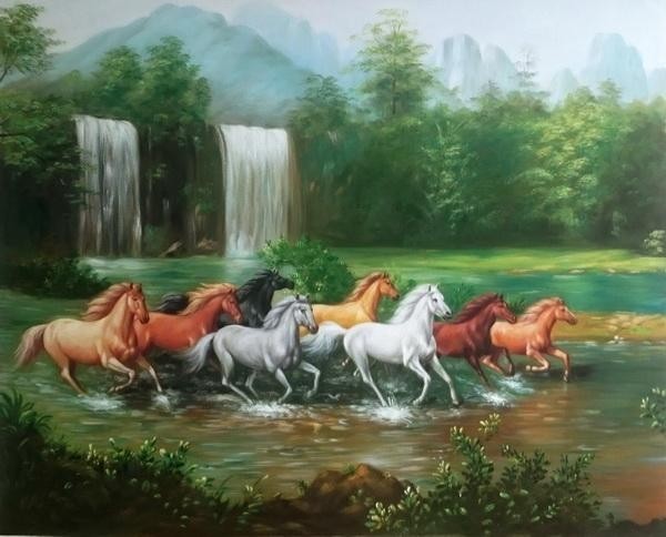 油絵 駆ける八頭の馬 MA2852_画像1