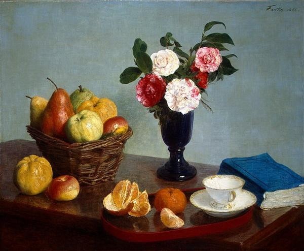 油絵 Henri Fantin-Latour_卓上の果物と花 MA1541_画像1