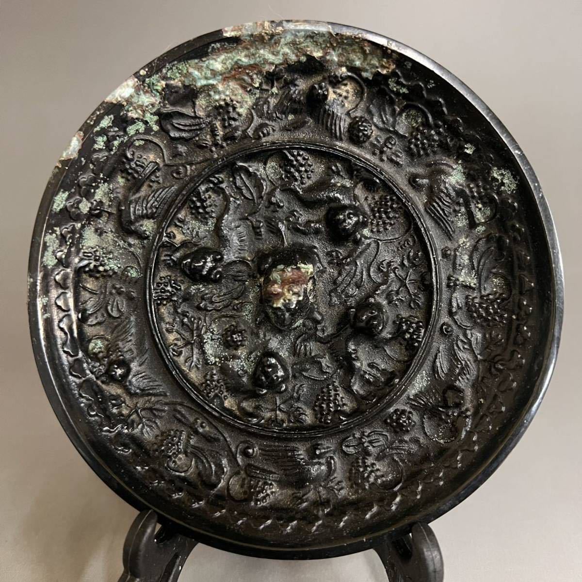 古鏡 銅鏡 漢 唐 海獣葡萄鏡 神獣 古代鏡 古美術 藏出 放出品