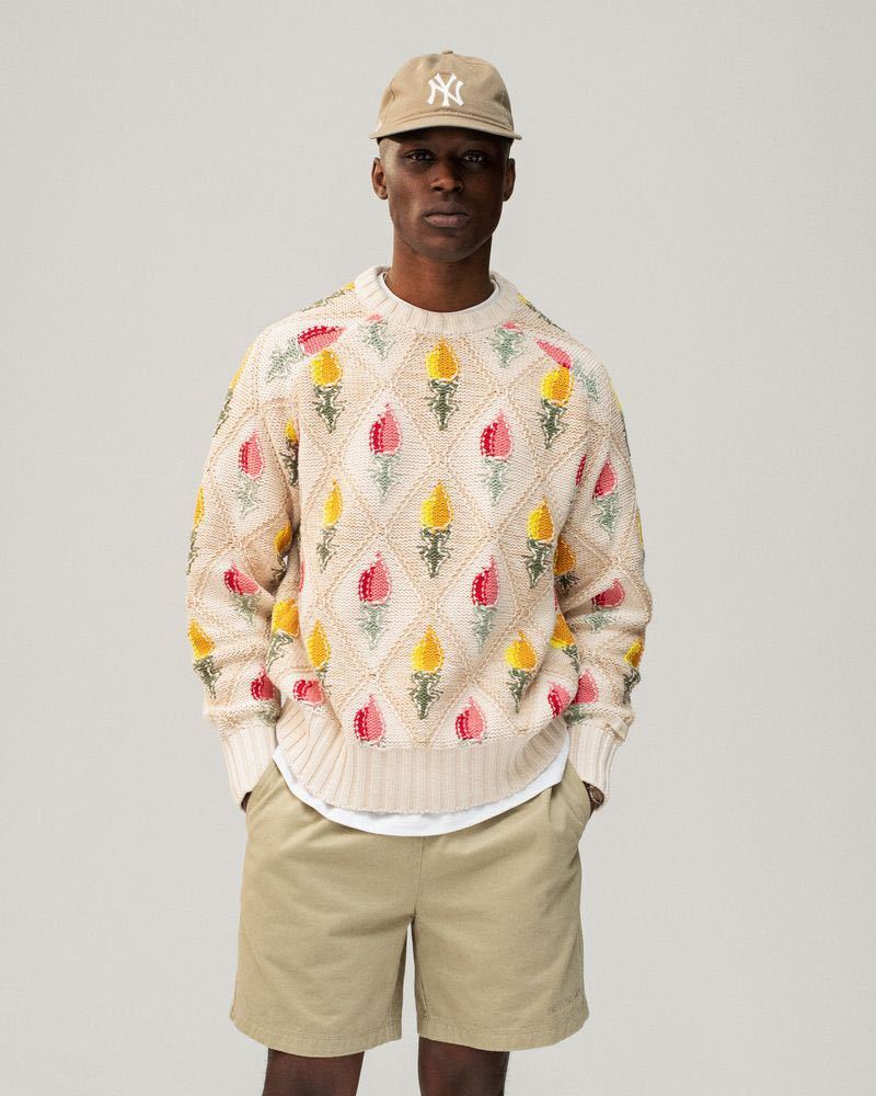 Aime Leon Dore flower knit sweater Large エイムレオンドレ フラワー コットン ニット Lサイズ