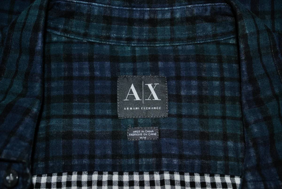 【AX ARMANI EXCHANGE】アルマーニエクスチェンジ ガーゼ風 チェックシャツ ダブルフェイス M 古着_画像7