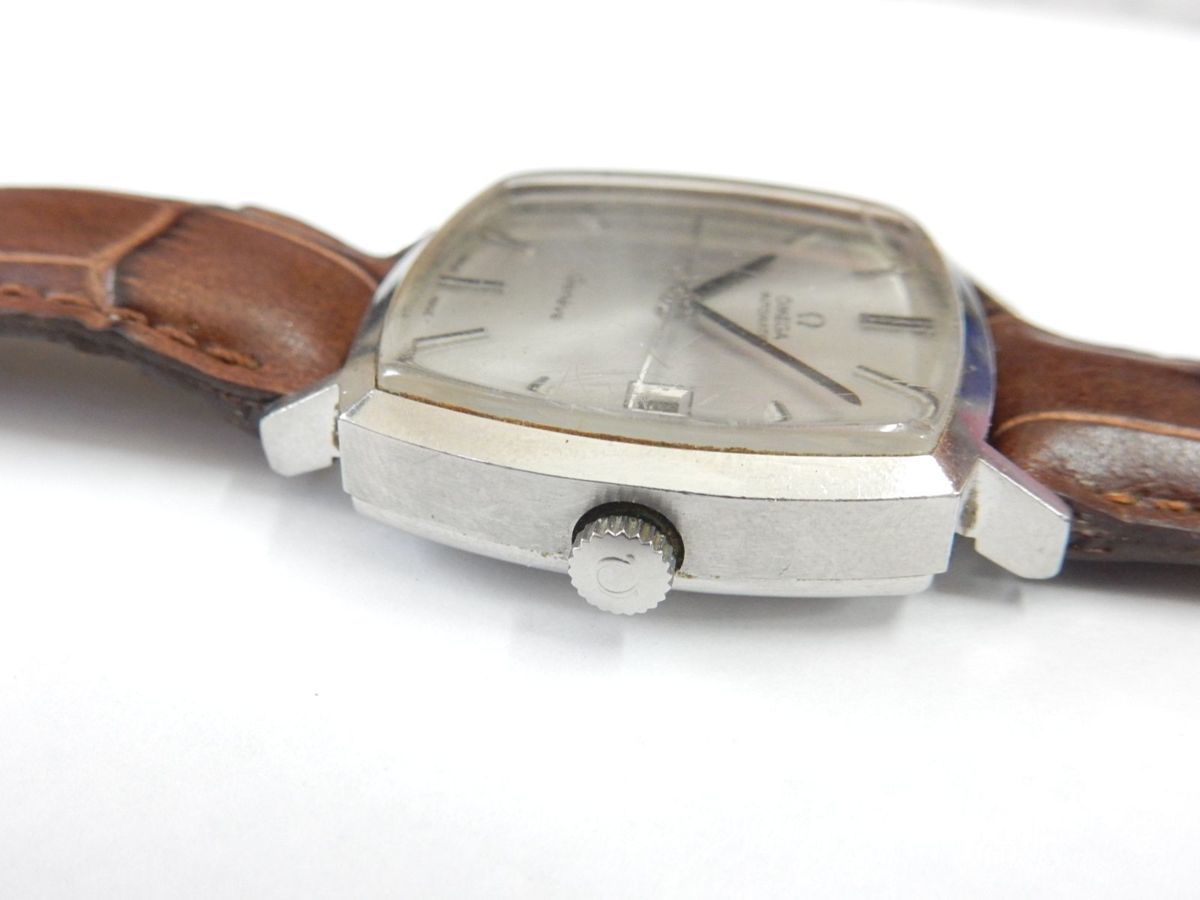 アウトレットオーダー オメガ OMEGA オートマチック ジュネーブ スクエア デイト メンズ シルバー 腕時計 自動巻き 不動 ジャンク 社外ベルト