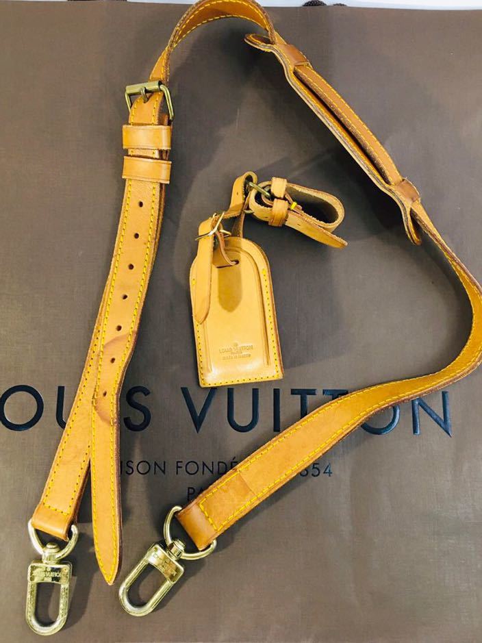 １円★ ルイヴィトン LOUIS VUITTON ショルダーストラップ ヌメ革 ショルダーベルト ポワニエ ネームタグ有 キーポルショルダー used _画像1