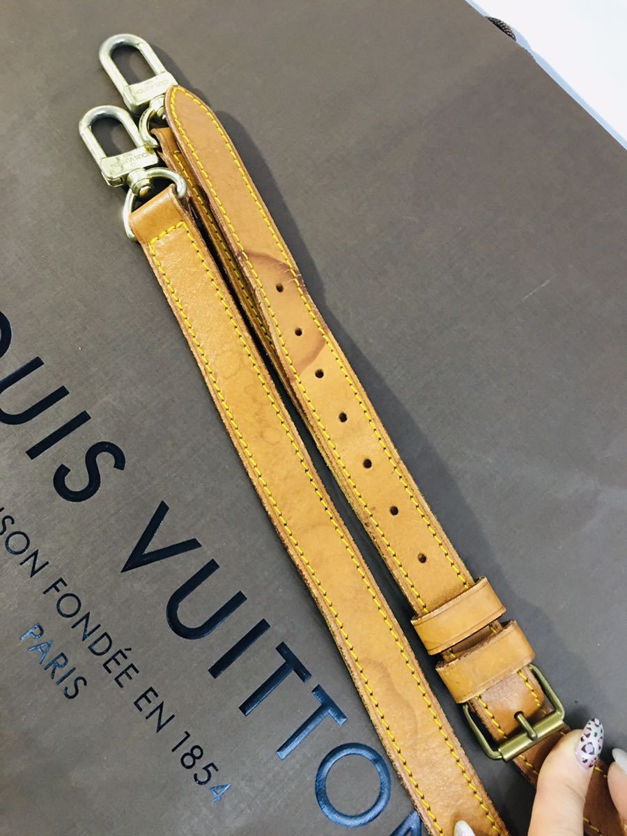 １円★ ルイヴィトン LOUIS VUITTON ショルダーストラップ ヌメ革 ショルダーベルト ポワニエ ネームタグ有 キーポルショルダー used _画像7