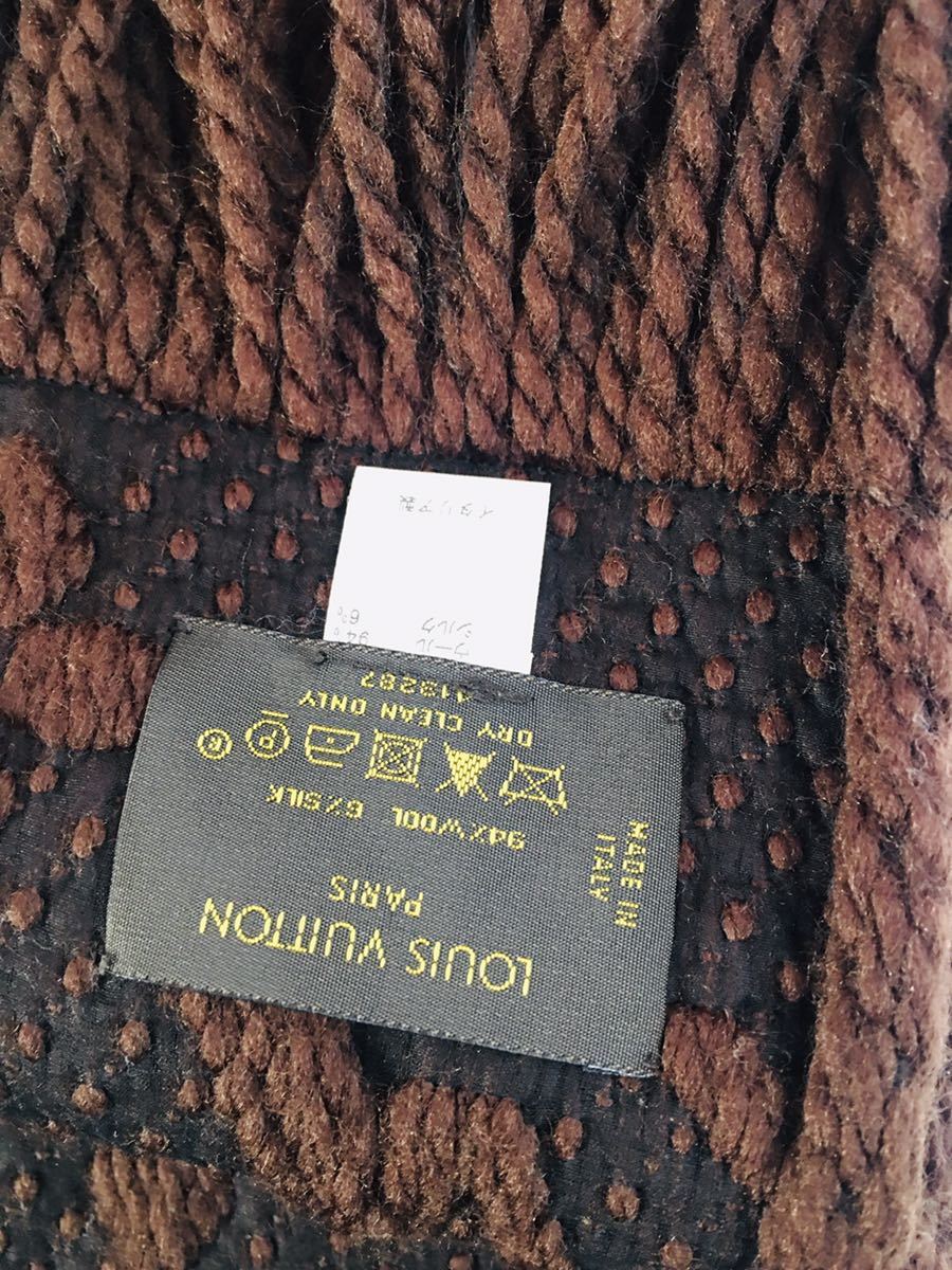 １円★ 美品 ルイヴィトン LOUIS VUITTON ヴィトンマフラー エシャルプロゴマニア ウール シルク混 マフラー ブラウン 茶 used 男女問わず_画像6