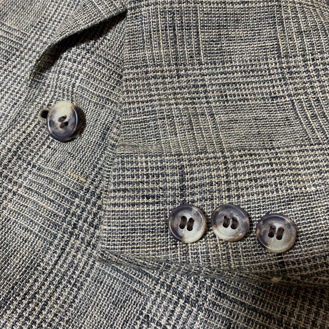 [ setup Vintage ]ESPERANTlinen100% Glenn check suit tailored jacket pants es plan to size M men's 