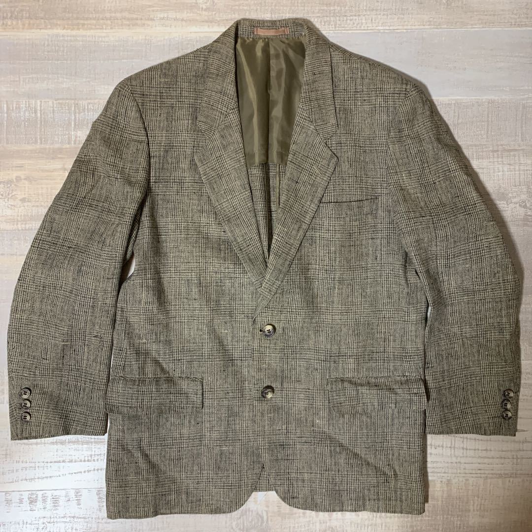 [ setup Vintage ]ESPERANTlinen100% Glenn check suit tailored jacket pants es plan to size M men's 