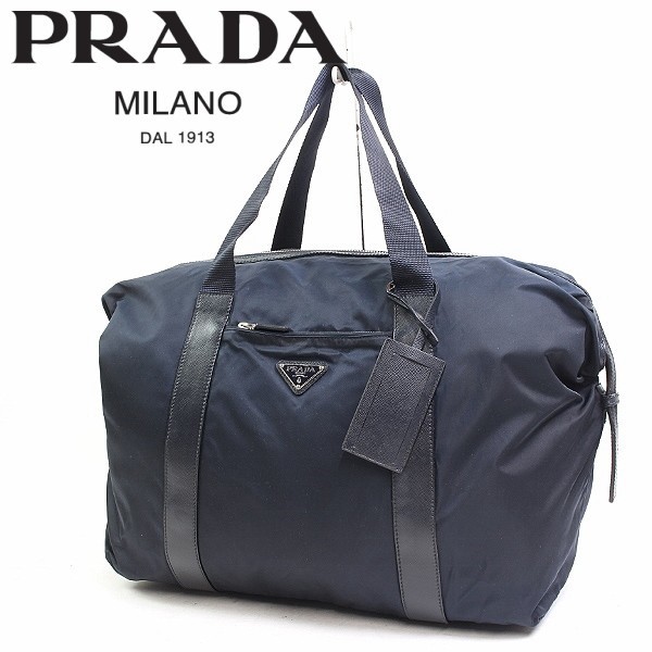 ◆PRADA/プラダ ナイロン×レザー ボストン トラベル ハンド バッグ ネイビー_画像1