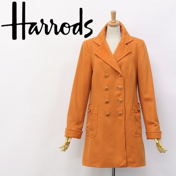 ◆Harrods/ハロッズ ウール ロゴボタン ダブル コート オレンジ 40