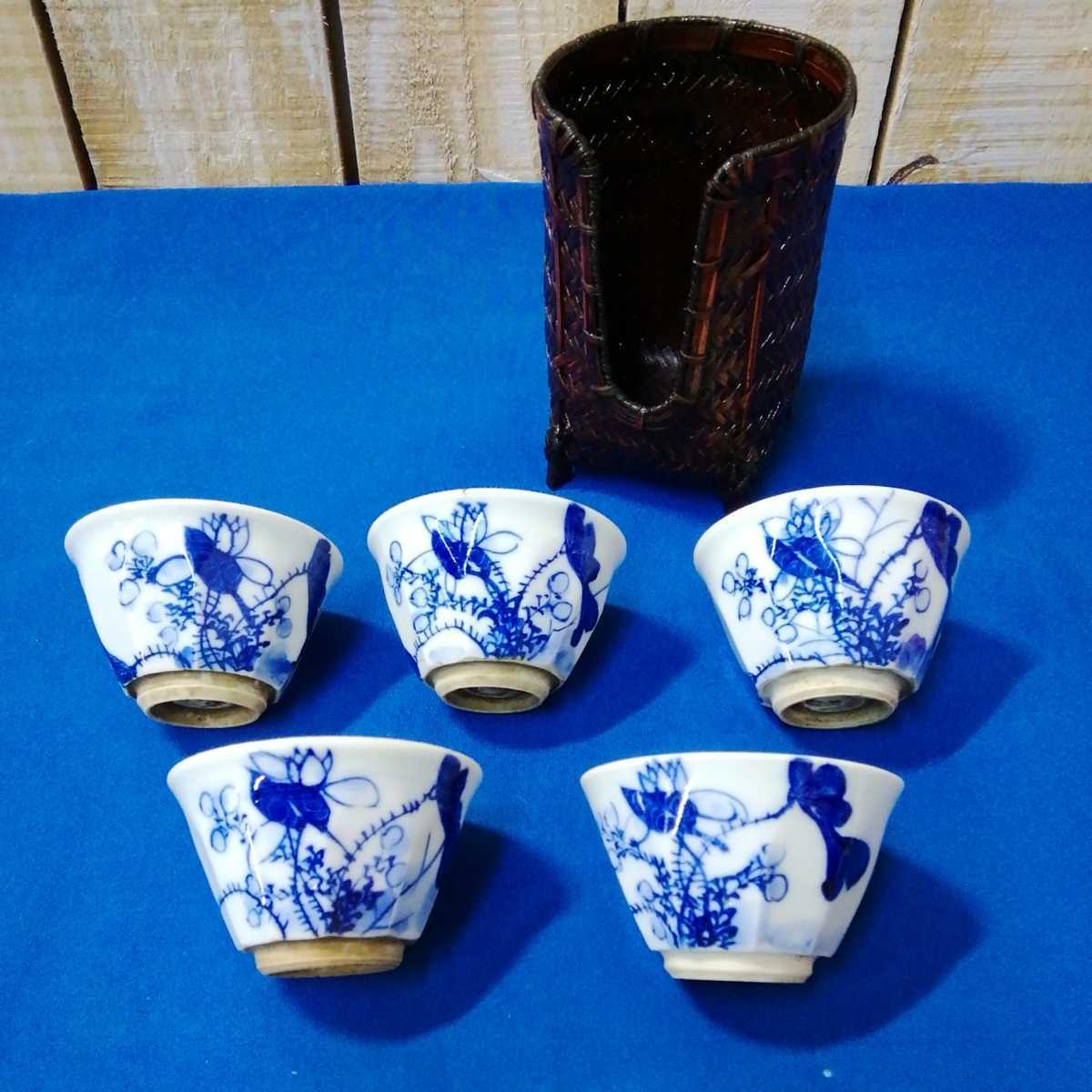 京山造 京焼 煎茶碗 煎茶道具 骨董 茶器 時代物 鳥居京山 染付 金彩 Yahoo!オークション - 【京焼名工 原平造 煎茶碗5客】煎茶道具