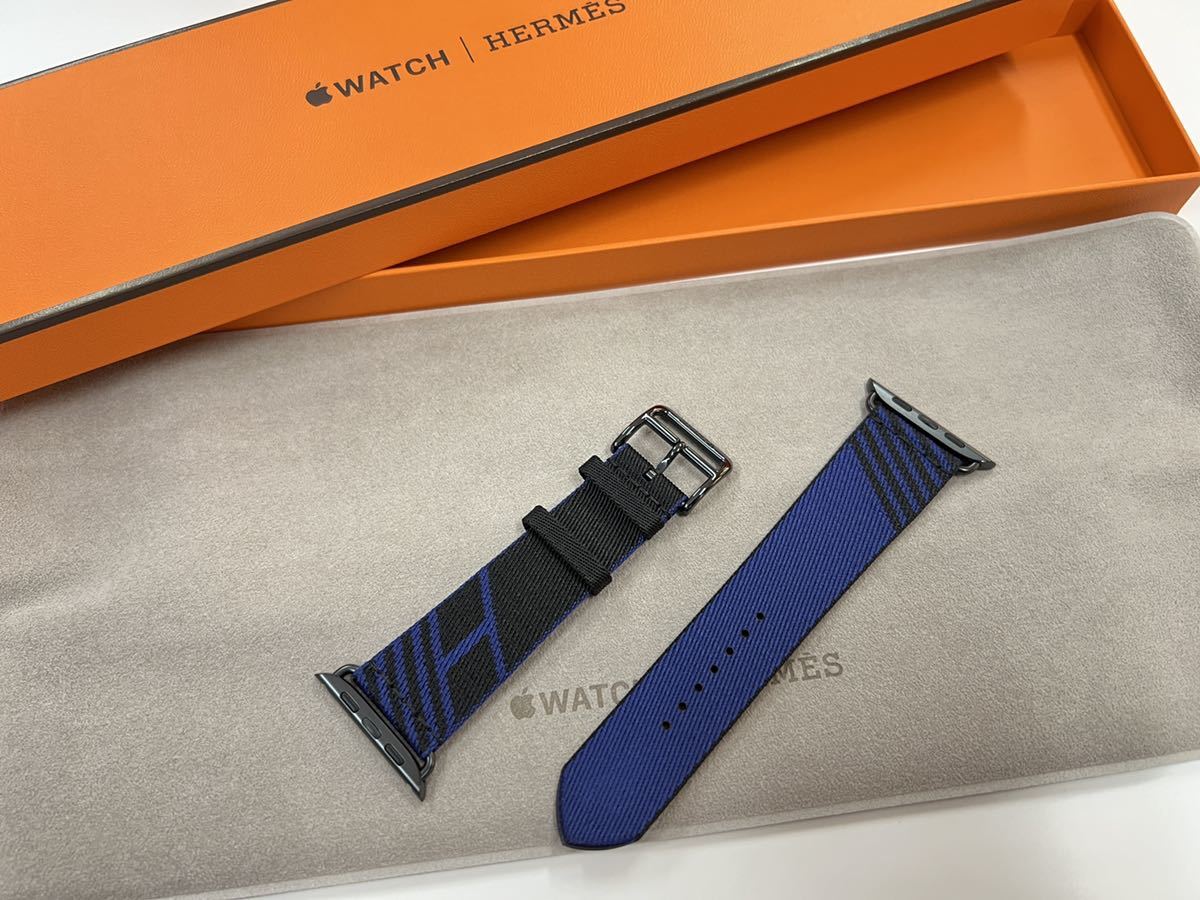 ☆未使用 即決 レア Apple Watch Hermes 45mm 44mm ジャンピング 黒/ブルー サフィール シンプルトゥール アップルウォッチ エルメス
