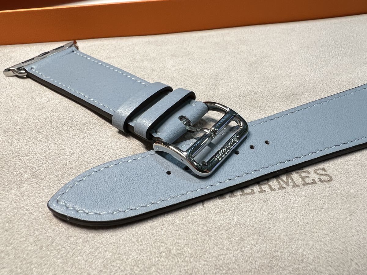 ☆希少 希少 ほぼ未使用 即決 ブルーラン Apple watch HERMES エルメス シンプルトゥール レザーバンド 45mm 44mm  42mm アップルウォッチ