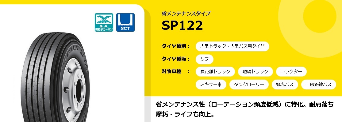 ○○DUNLOP TB用 SP 122 225/90R17.5 127/125L○225/90/17.5 225-90-17.5 ダンロップSP122 縦溝_画像1