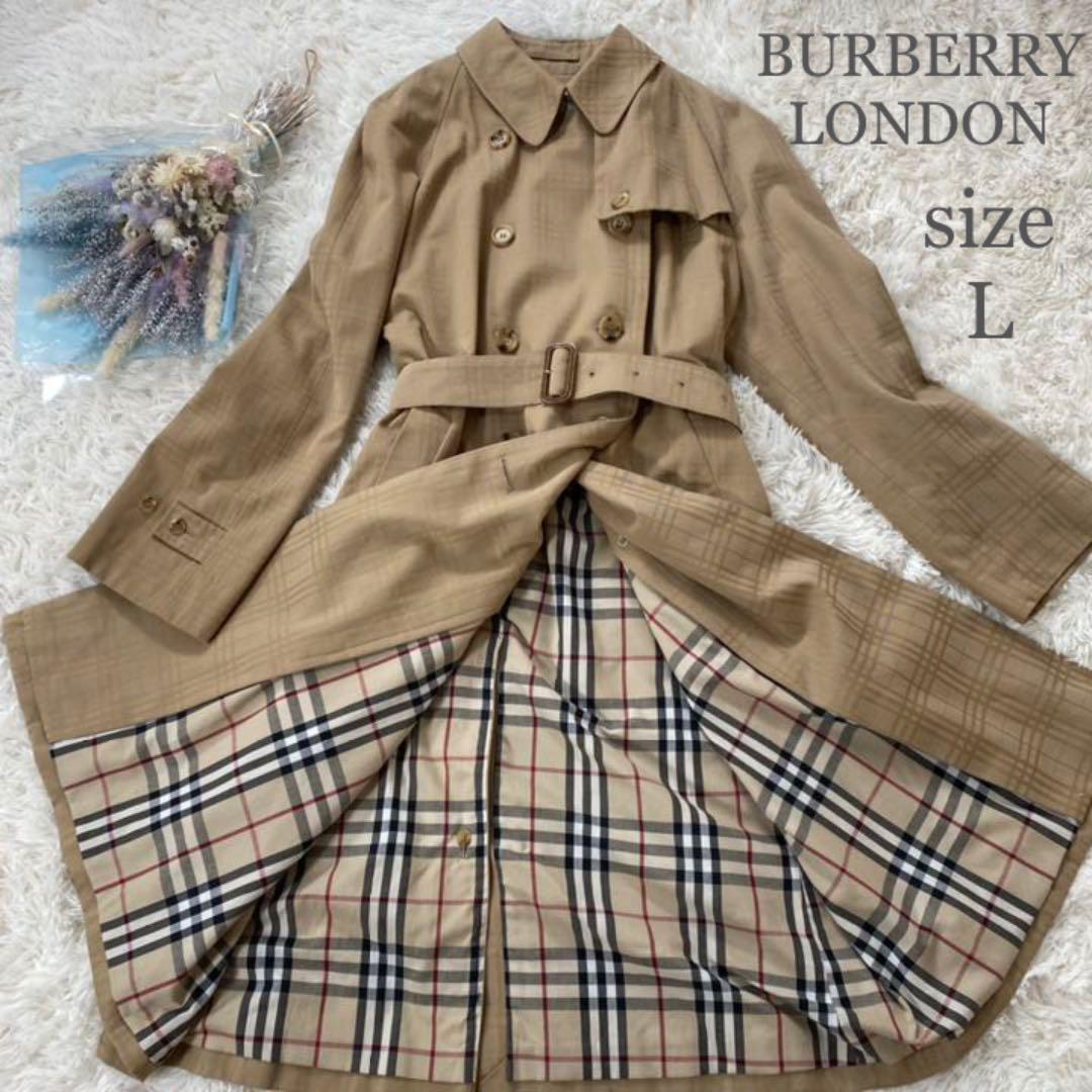 激レア　美品　Burberry LONDON バーバリーロンドン トレンチコート　表チェック柄　ノバチェック　レディース　サイズL相当