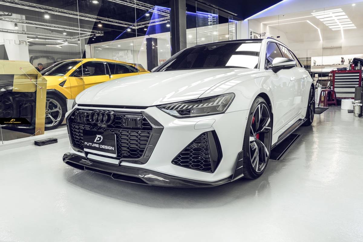 【FUTURE DESIGN 正規品】AUDI RS6 AVANT C8 アバント フロント リップスポイラー 本物DryCarbon ドライカーボン エアロ カスタム_画像5