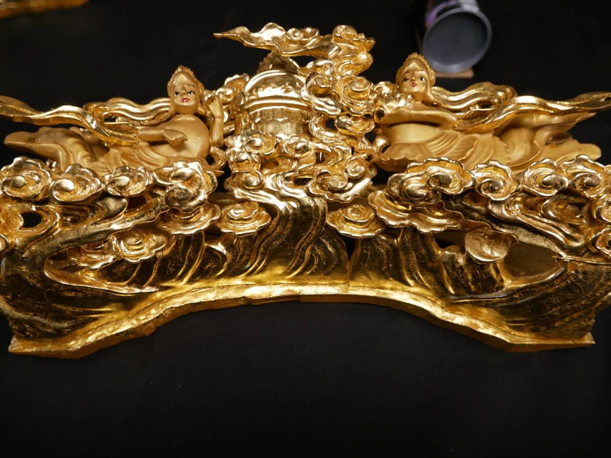 【収集品】彫り物　純金箔　木製　仏壇　天女　伝統　手彫品　芸術品　装飾品（V）　3142　M_画像8