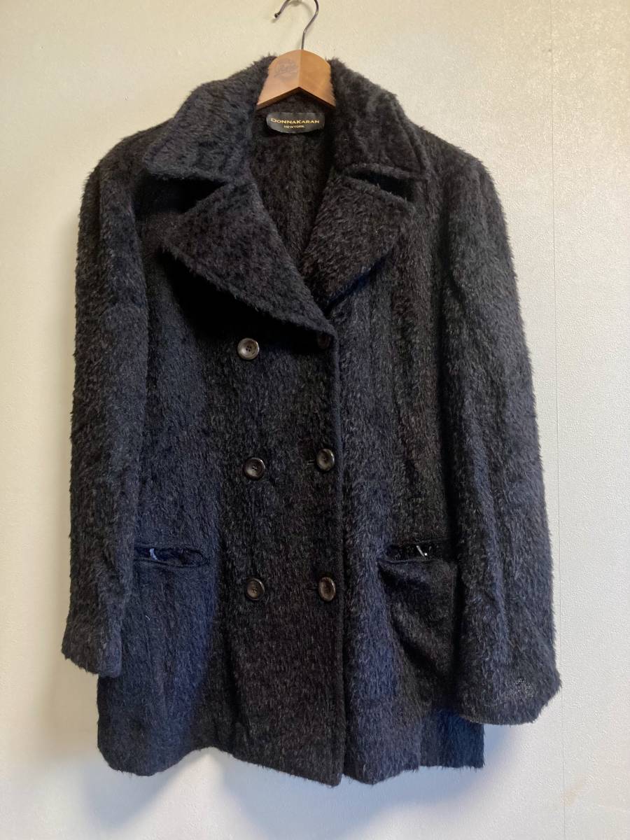 USA made DONNAKARAN Donna Karan mo hair pea coat lady's jacket alpaca 