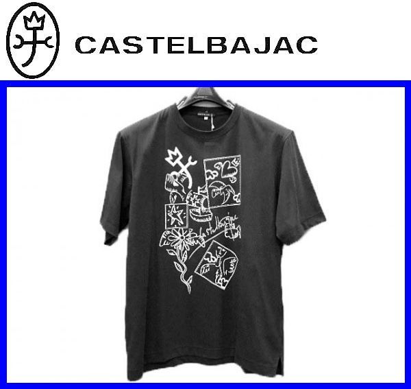 ★46(M)★\16500〓CASTELBAJACカステルバジャック〓吸汗速乾・抗菌防臭加工プリント半袖Ｔシャツblack