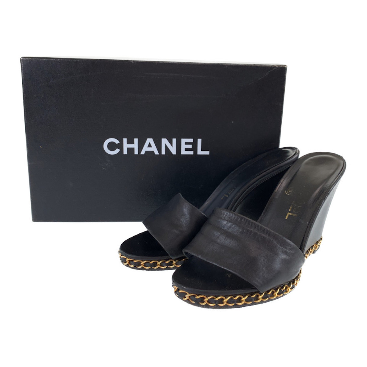 CHANEL シャネル ゴールドチェーン 表記36.5 23.0cm 22.5cm ブラック