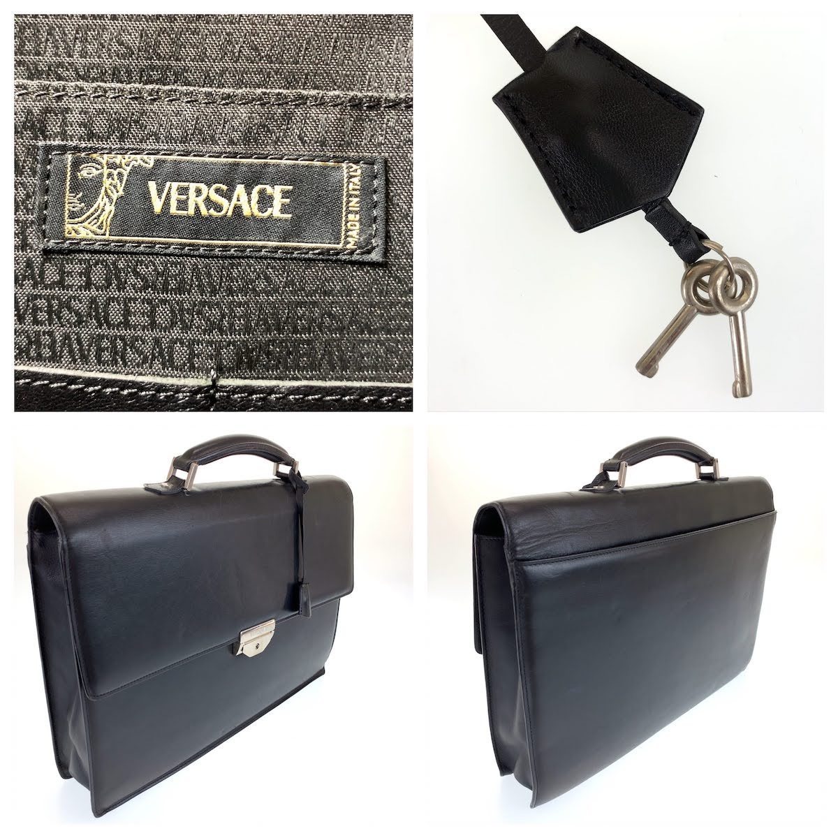 VERSACE ヴェルサーチ ヴィンテージ A4対応 ブラック シルバー レザー