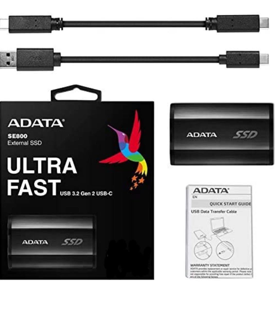 ADATA SE800 1TB IP68 最大1000MB/秒 USB 3.2 Gen 2 USB-C 外付け　ポータブルSSD 