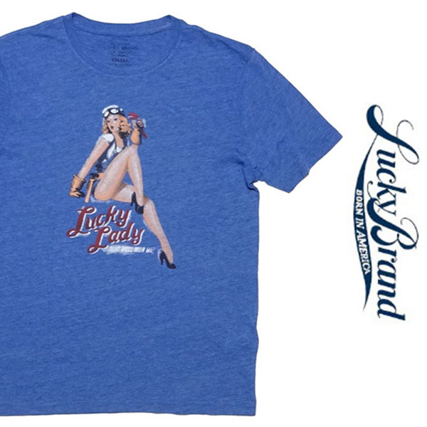 送料無料 新品 Lucky Brand S/S T-SHIRT ラッキーブランド 半袖 Tシャツ ブルー コットン メンズ レディース プリント カットソー S 正規品_画像1