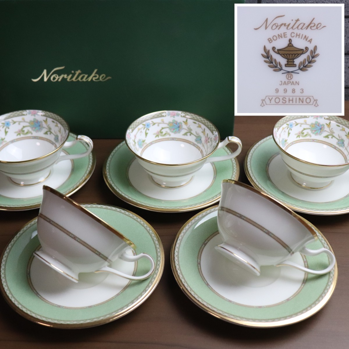 未使用】Noritake ノリタケ YOSHINO ヨシノ ティーカップ&ソーサー 5