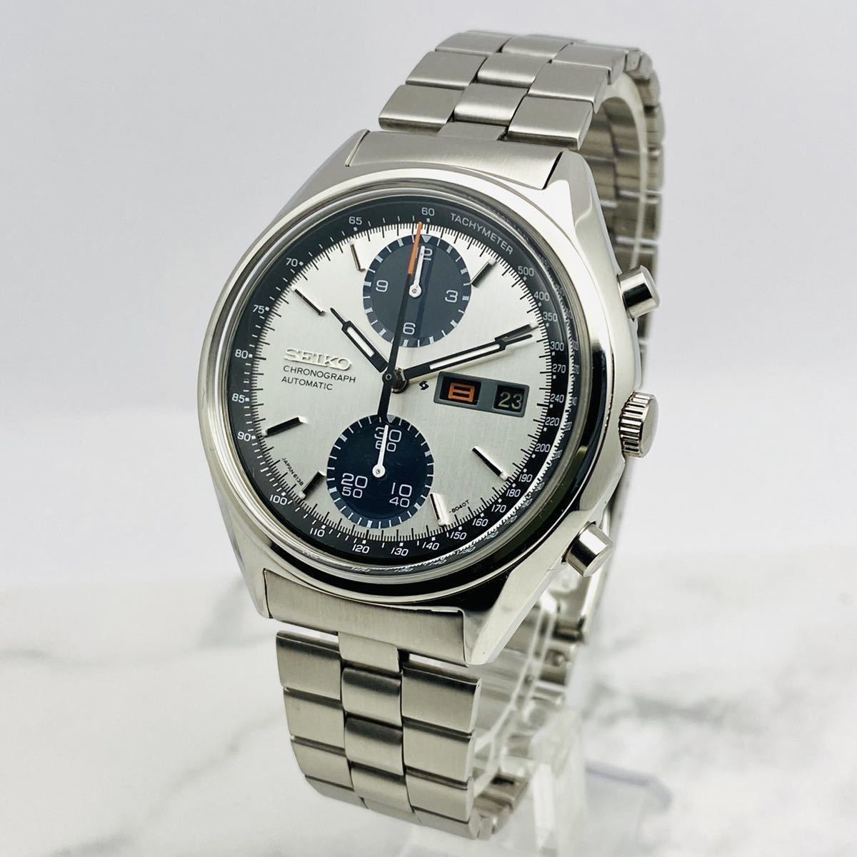 極美品 SEIKO セイコー 5 スポーツ スピードタイマー パンダ 6138-8020 クロノグラフ 自動巻/メンズ 腕時計/ヴィンテージ/白黒/希少/レア