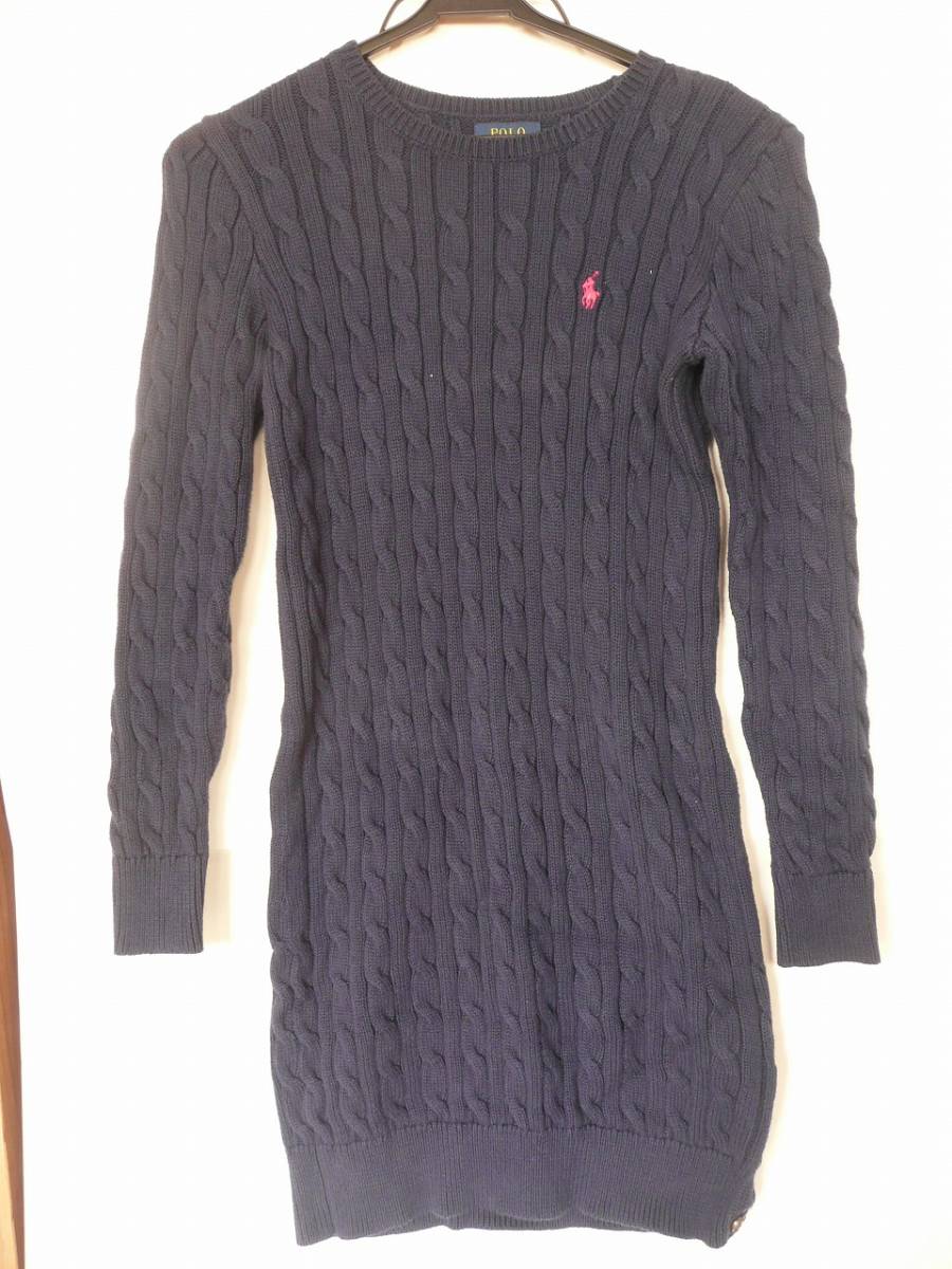 ≧≦ Ralph Lauren Polo ラルフローレン ポロ ニット セーター ワンピース アランニット コットン ドレス 紺 150 美品
