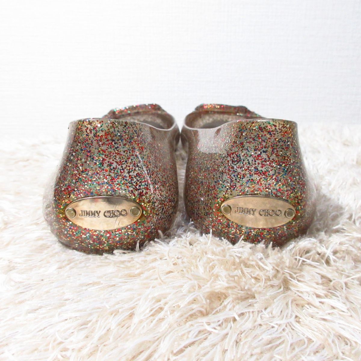 美品 JIMMY CHOO ジミーチュウ ラメ グリッター バックル スクエアトゥ