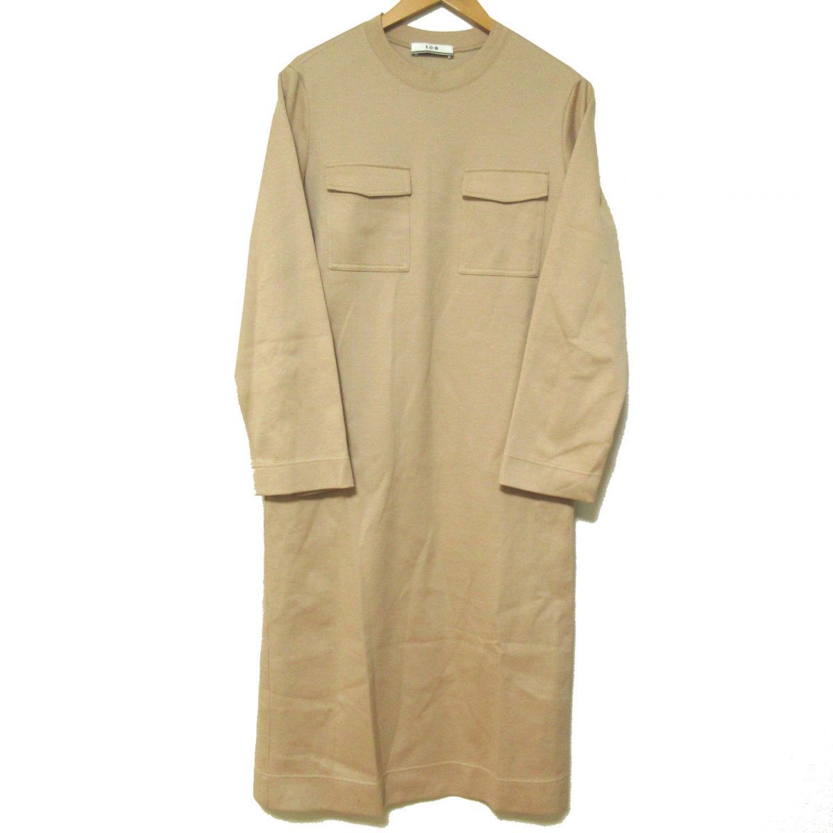 美品 デポー 2020SS iCB アイシービー 胸ポケット クルーネック C0201 ベージュ Sサイズ 長袖 ロング 激安通販 ワンピース