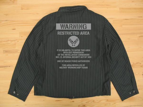 RESTRICTED AREA 黒 ジャケット(ストライプ) グレー 3XL フライトma-1ミリタリー U.S. AIR FORCE エアフォース ステンシル_黒（グレー色プリント）：ストライプ