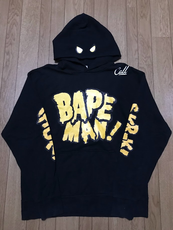 ★Ｌ★NIGO OG BAPE Vintage BAPEMAN pullover hoodie shark a bathing ape black 黒 初期 エイプ ベイプ アベイシングエイプ パーカー