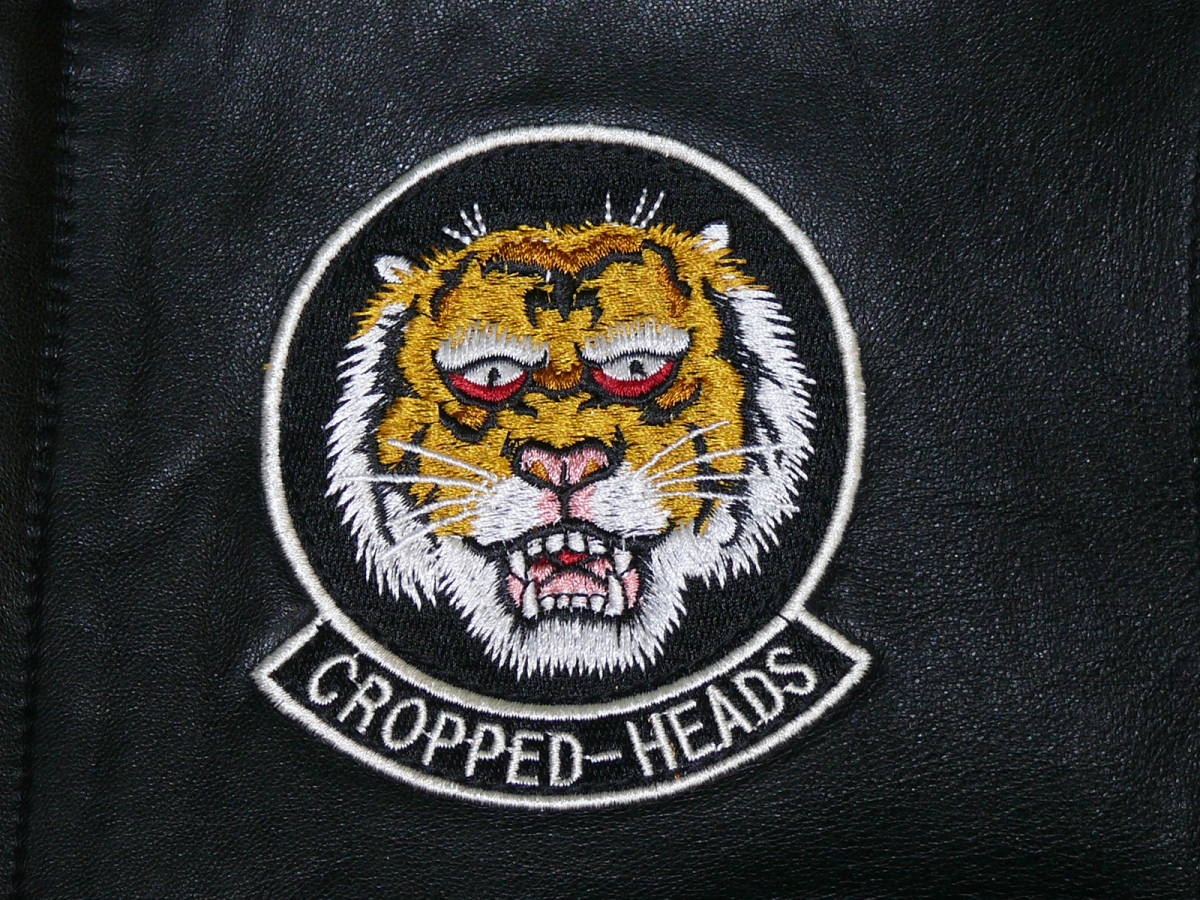 ♪CROPPED HEADS(クロップドヘッズ) A2 レザージャケット　春夏用　ブラック　羊革　 size XL 　未使用品_♪胸　虎ワッペン!!