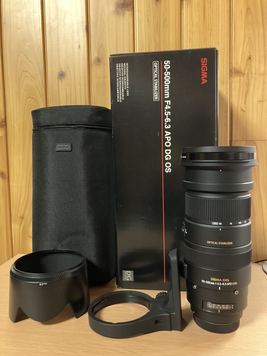 SIGMA 超望遠ズームレンズ APO 50-500mm F4.5-6.3 DG OS HSM キヤノン用 フルサイズ対応  (箱、フードアダプター、ケース付き)